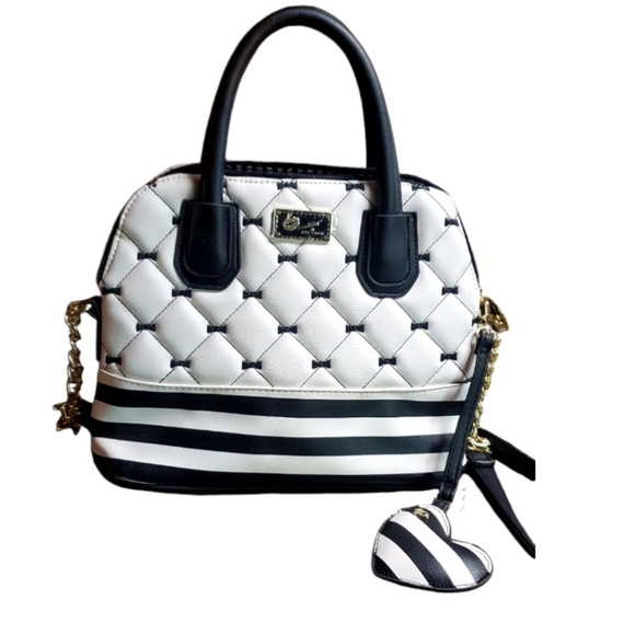 Betsey Johnson Handbags - LUV BETSEY Satchel/Shoulder Bag Bk/Wh Bowtie Betsey Johnson